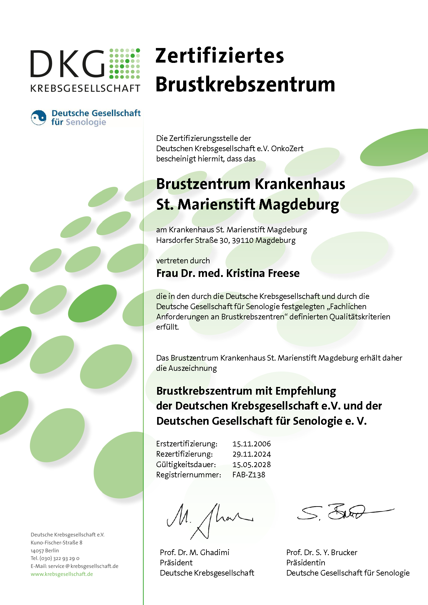 Aktuelles Zertifikat der DKG