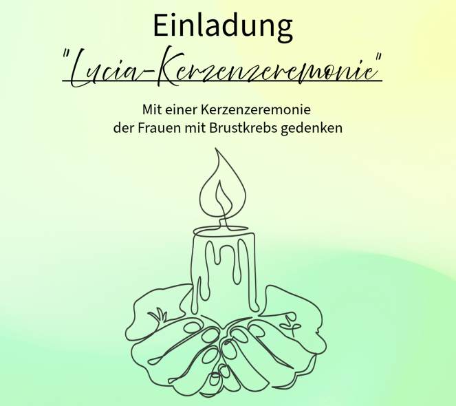 Einladung zur Lucia-Kerzenzeremonie am 8. Oktober 2025 Auf dem Bilder erkennen Sie einen Grafikausschnitt aus der Einladung zu Kerzenzeremonie. Zwei Hände halten eine Kerze.